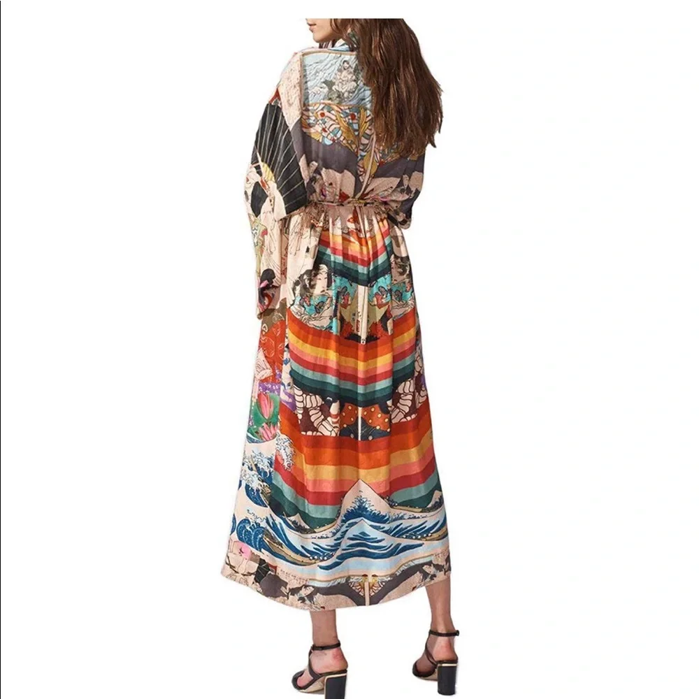 Asian print kimono Cover ups robe Floral Print